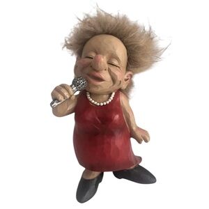 Vintage Norwegian Singing Troll Doll Holding Microphone In Red Dress